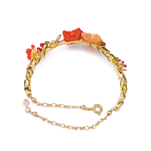 Les Nereides Two lovely Foxes 🦊 Handcrafted Enamel Bracelet - Picture 3 of 9